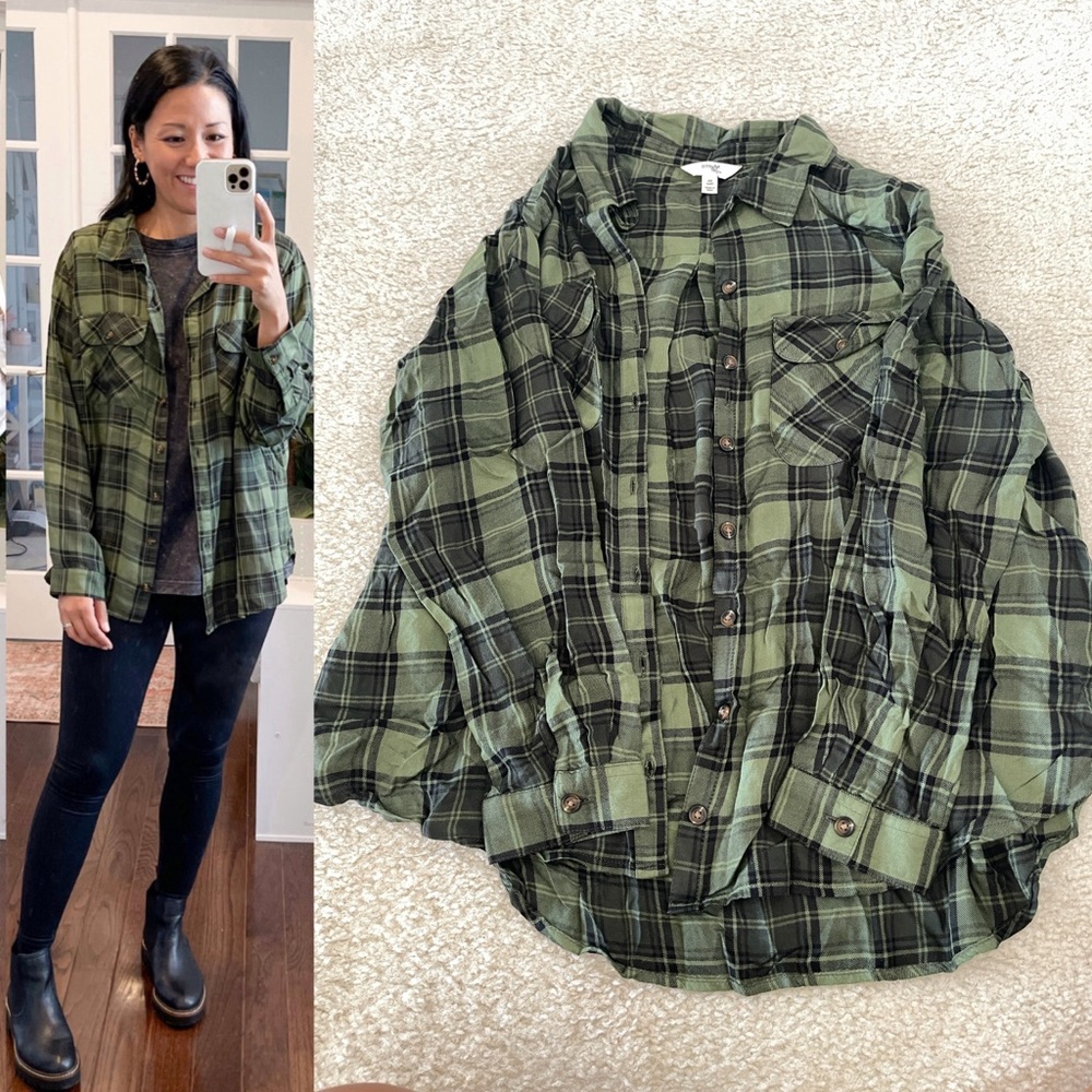Terra & sky olive green plaid top size 0x